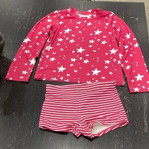 Hanna Andersson Pink and White Star Rashguard Set